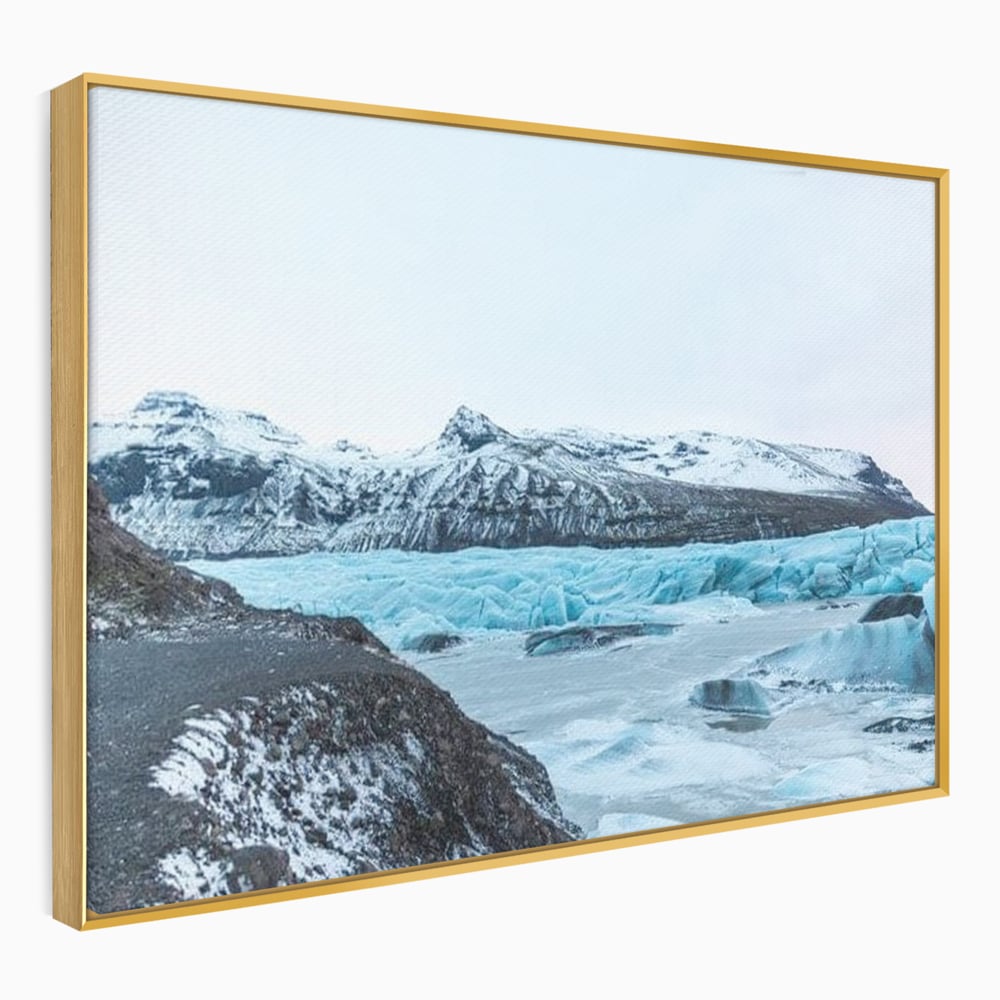 Tablou canvas cu tablou canvas cu peisaj glaciar, in rama de aluminiu auriu